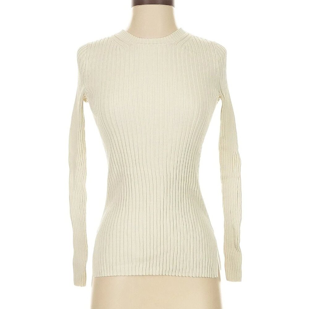 Everlane Off-White Ribbed Knit Long Sleeve Turtleneck